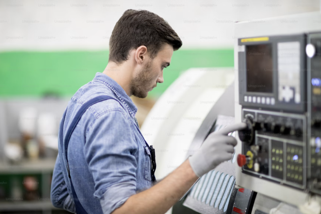 Operario entrabajando en un centro de mecanizado CNC
