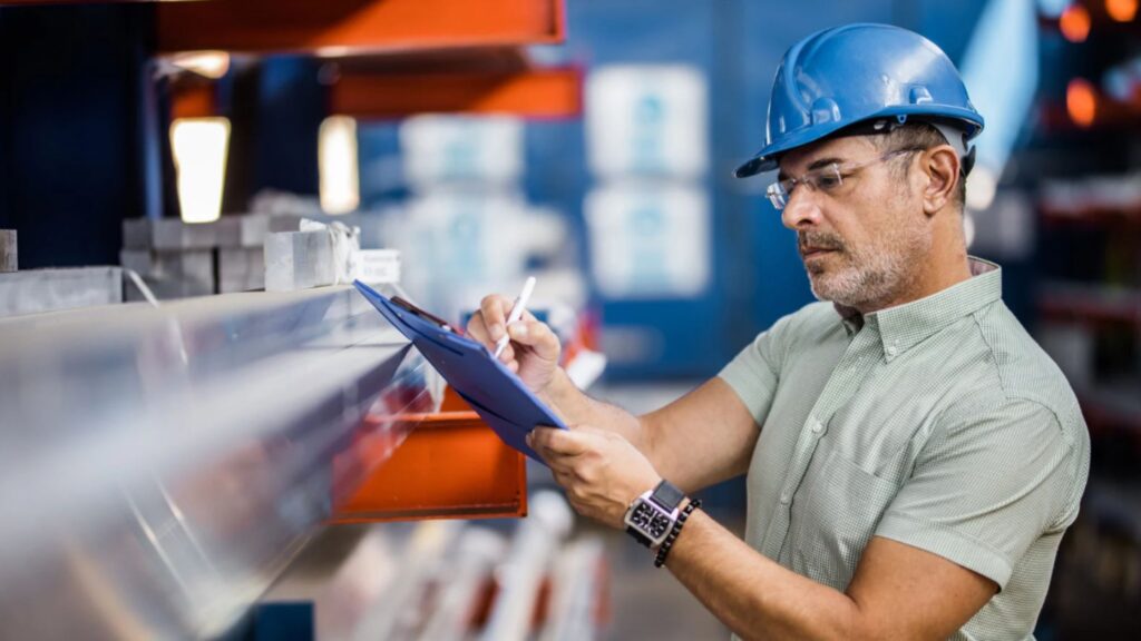 Trabajador en talller de piezas mecanizadas